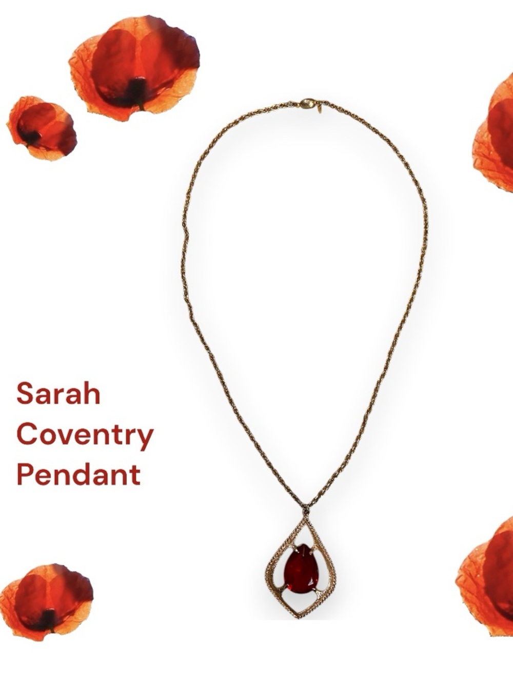 Sarah Coventry Gold-Tone Scarlet Tears Pendant 1973 - Picture 3 of 4